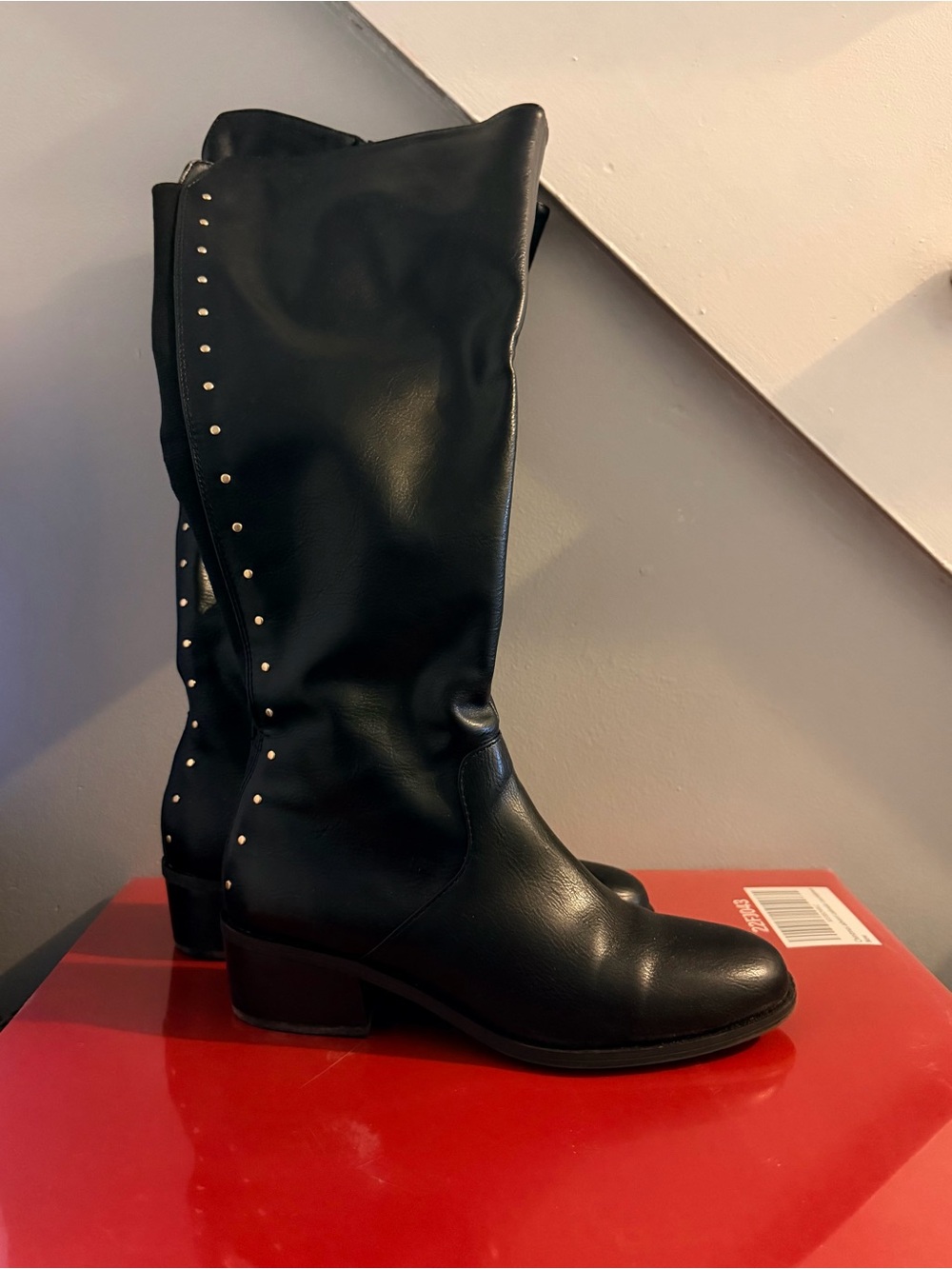 Bar III Black Over-the-Knee Boots with Gold Stud Trim